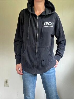 Vintage worn UFC Gym Zip-Up Hoodie in Black sporty